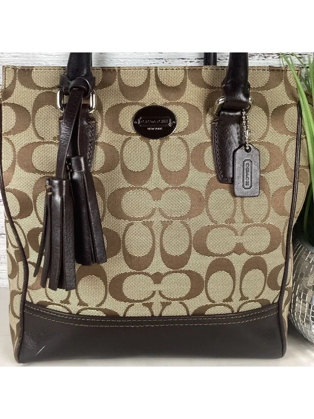 Coach‎ Brown and Black Signature Tote Bag Vintage